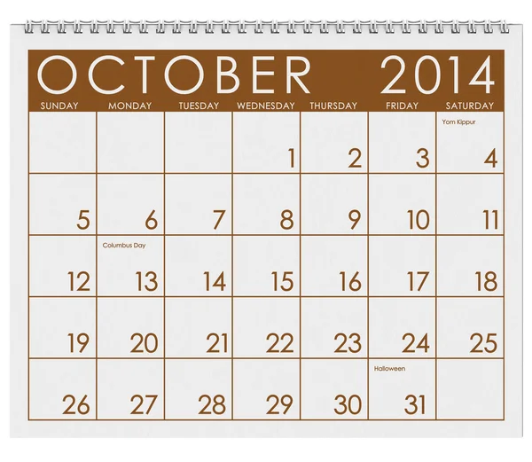 Calendario 2014: ottobre — Foto Stock