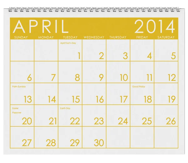 2014 Calendar: April — Stock Photo, Image