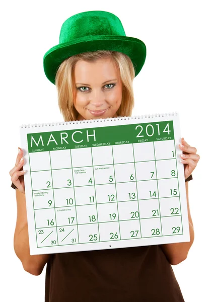 2014 Calendar: Girl Ready For March St. Patrick's Day — Stock Photo, Image