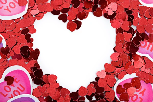 Sevgililer günü: kağıt kalp Sevgililer günü çerçevesi veya kenarlık — Stok fotoğraf