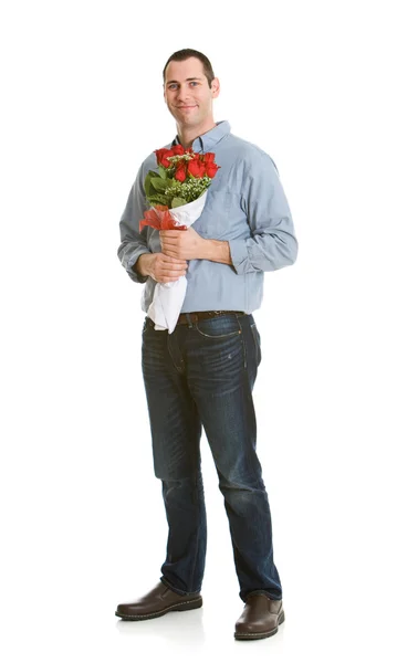 Valentine : Homme tenant un bouquet de Saint-Valentin — Photo