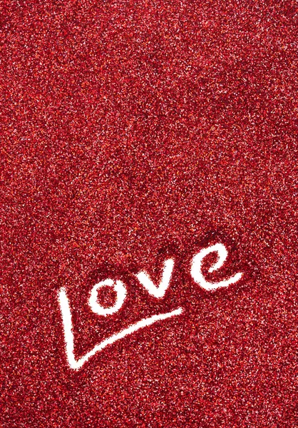 Glitter: Amor Escrito em Fundo Vermelho Glitter — Fotografia de Stock