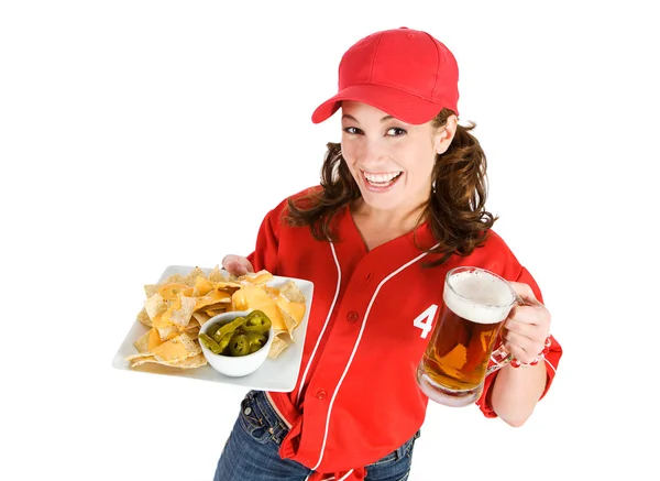 Бейсбол: начос и пиво для перекуса — стоковое фото