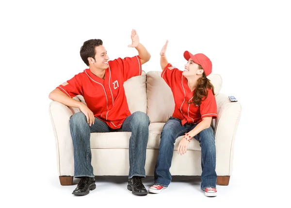 Baseball: Equipe ganhando High Five — Fotografia de Stock