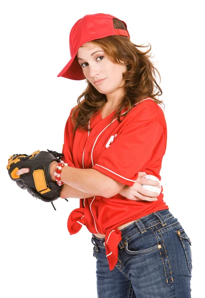 Baseball: Tough Girl with Baseball Royalty Free Stock Images