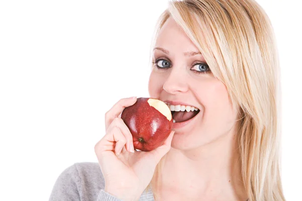 Choices: Woman Taking A Bite Of Apple Stock Picture