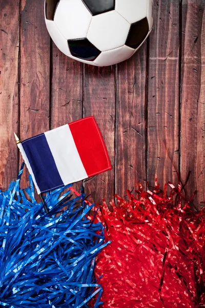 Fútbol: Bandera de Francia con pompones y pelota —  Fotos de Stock