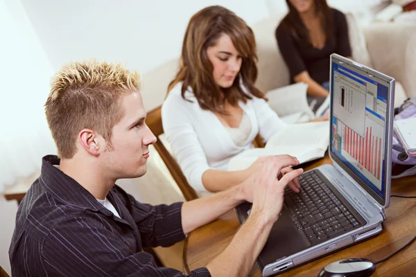 Students: Guy Doing Homework on Laptop — Stock Photo, Image