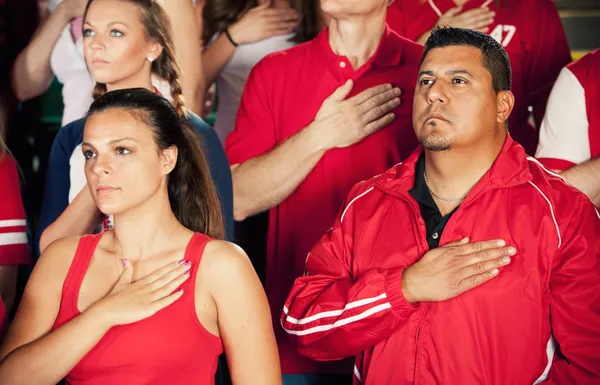 Fans: Crowd Stands For National Anthem — Stock Photo, Image