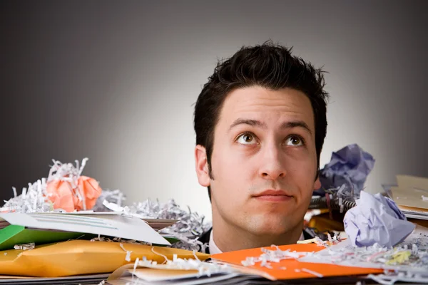 Business: Man Buried In Paperwork Up To Neck — Stock Photo, Image