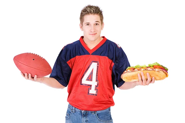 Fußball: Entscheidung zwischen Fußball und Essen — Stockfoto