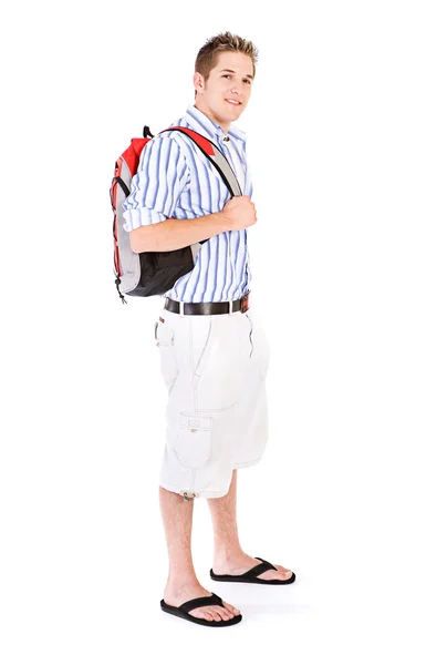 Estudante: Colégio Guy vestindo mochila para a classe — Fotografia de Stock