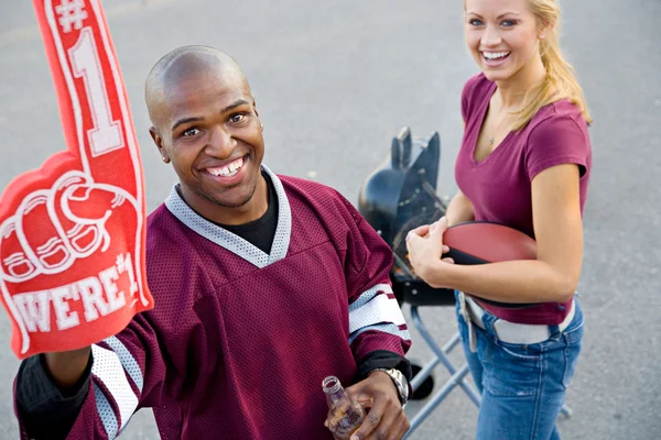 Tailgating: Guy Student Cheers For His Number One Team — Stock Photo, Image