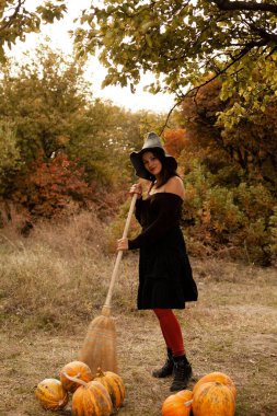 Parkta süpürgeyle gezen cadı.