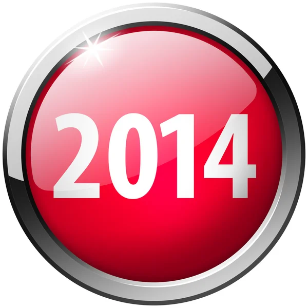 2014 Кругла червона металева блискуча кнопка — стокове фото