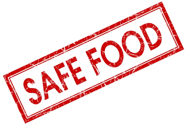 Säkra livsmedel fyrkantiga röda grunge stämpel — Stockfoto