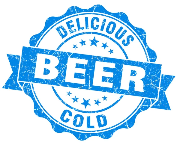 Delicious cold beer blue grunge vintage seal — Stock Photo, Image