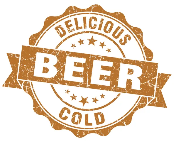 Delicious cold beer brown grunge vintage seal — Stock Photo, Image