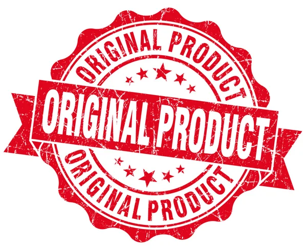 Ursprungliga produkten grunge röd vintage runda isolerade sigill — Stockfoto