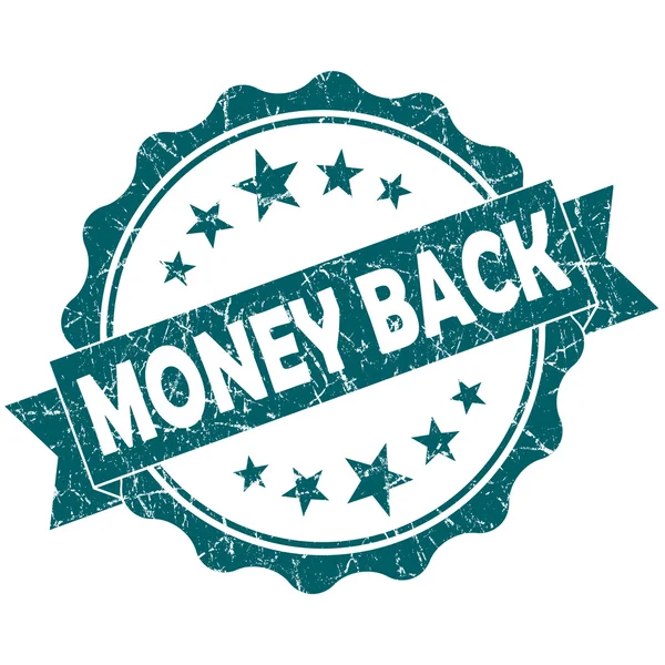 Money back turquoise vintage round grunge seal isolated on white background — Stock Photo, Image