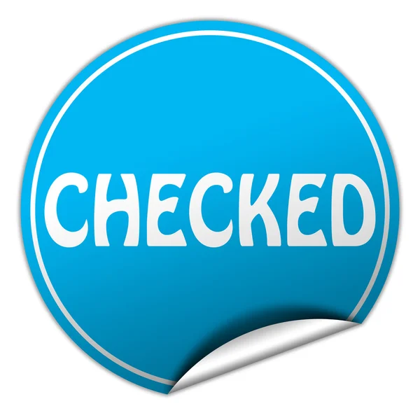 Gecontroleerd ronde blauwe sticker op witte achtergrond — Stockfoto