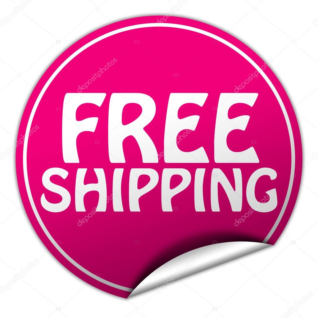 Free shipping round pink sticker on white background