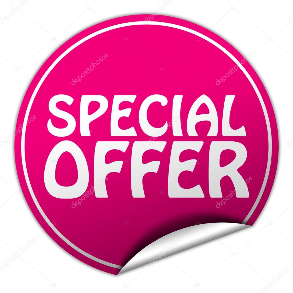 special offer pink sticker on white background