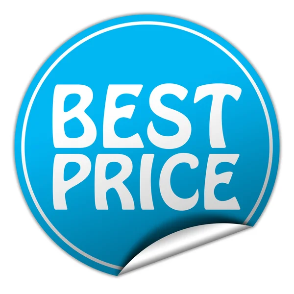 En iyi fiyat yuvarlak beyaz zemin üzerinde mavi etiket — Stok fotoğraf