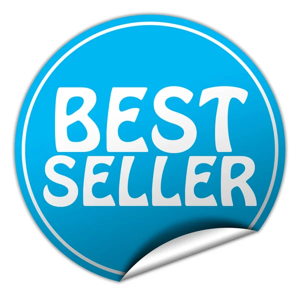 Etiqueta engomada redonda azul del best seller sobre fondo blanco —  Fotos de Stock