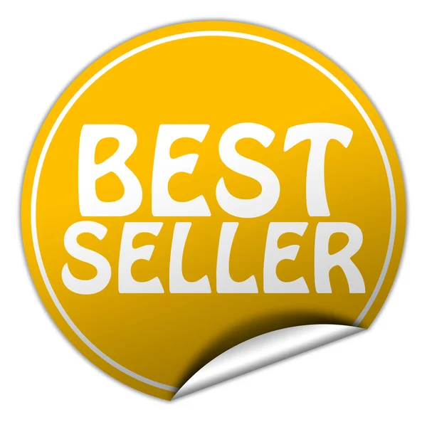 Кращий продавець круглий жовтий наклейка на білому тлі — стокове фото