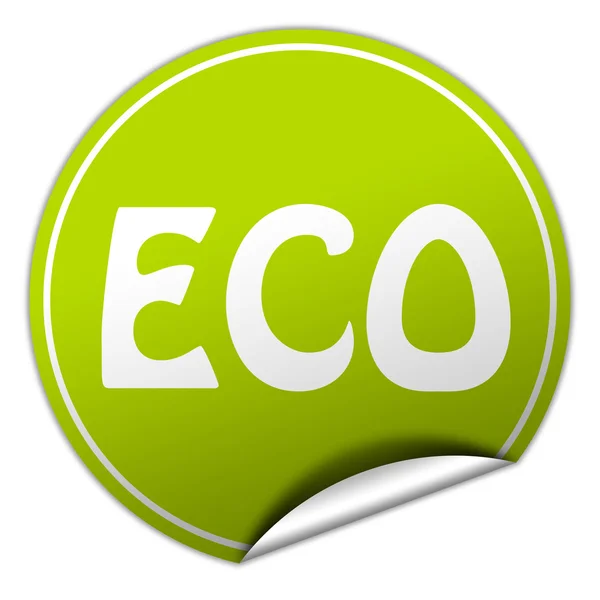 ECO etiqueta engomada verde redonda sobre fondo blanco —  Fotos de Stock