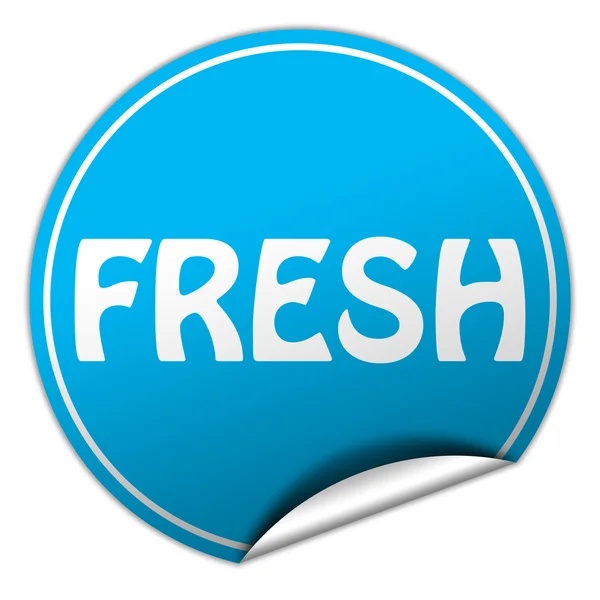 Fresh round blue sticker on white background — Stock Photo, Image