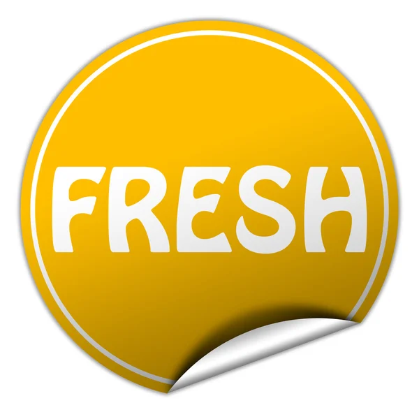 Fresh round yellow sticker on white background — Stock Photo, Image