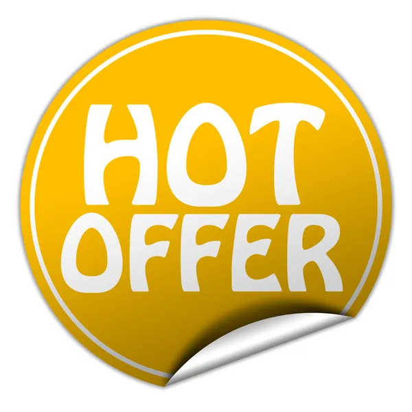 Hot offer round yellow sticker on white background — Stock Photo, Image