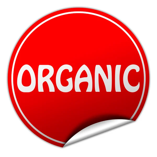 Organic round red sticker on white background — Stock Photo, Image