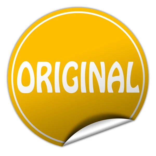 Оригинальная круглая желтая наклейка на белом фоне — стоковое фото