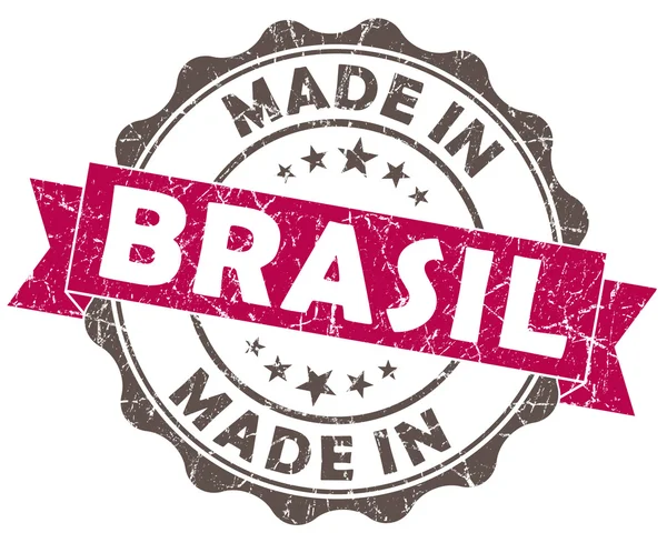 Vyrobené v Brazílii růžové grunge těsnění izolované na bílém pozadí — Stock fotografie