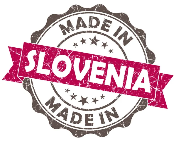 在的斯洛文尼亚粉红色 grunge 密封隔离在白色背景 — 图库照片