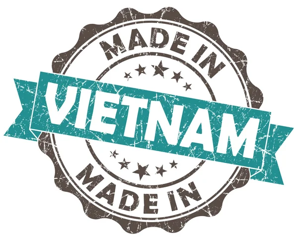 Fabriqué en phoque grunge turquoise vietnam isolé sur fond blanc — Photo
