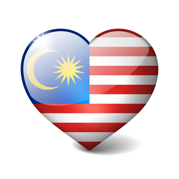 Malaysia 3d glass heart with realistic shadow isolated on white — Stock Photo, Image
