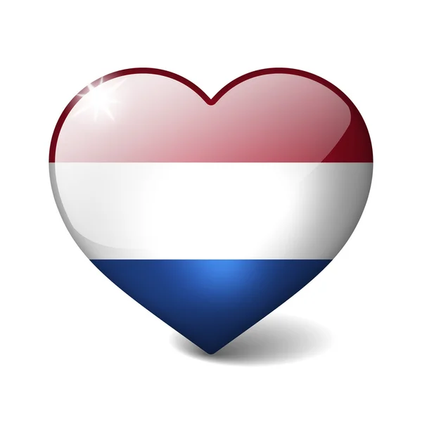 Nederland 3d glazen hart met realistische schaduw geïsoleerd op wit — Stockfoto
