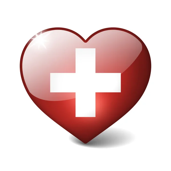 Swiss 3d glass heart with realistic shadow isolated on white — Stok Foto