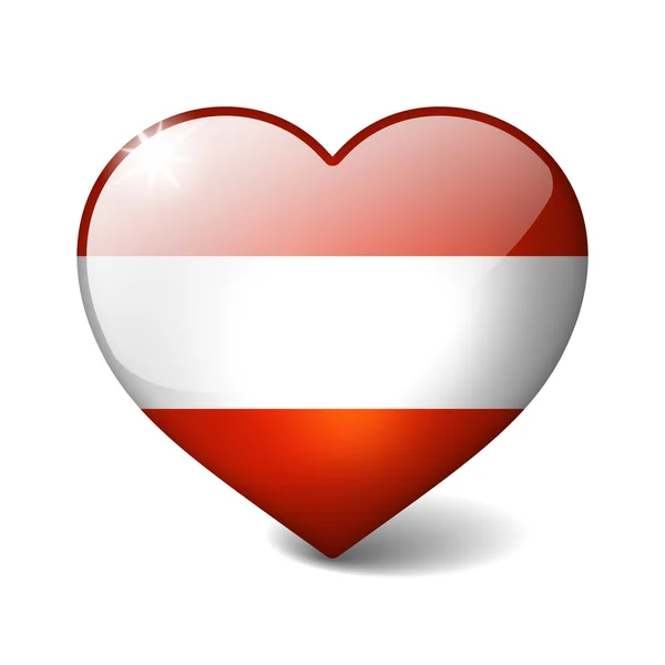 Austria 3d glass heart with realistic shadow isolated on white — Stock Photo, Image