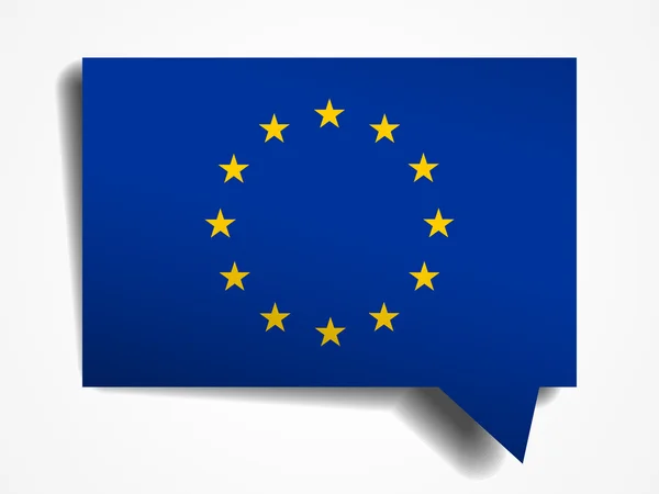 União Europeia bandeira papel 3d realista discurso bolha no fundo branco — Vetor de Stock