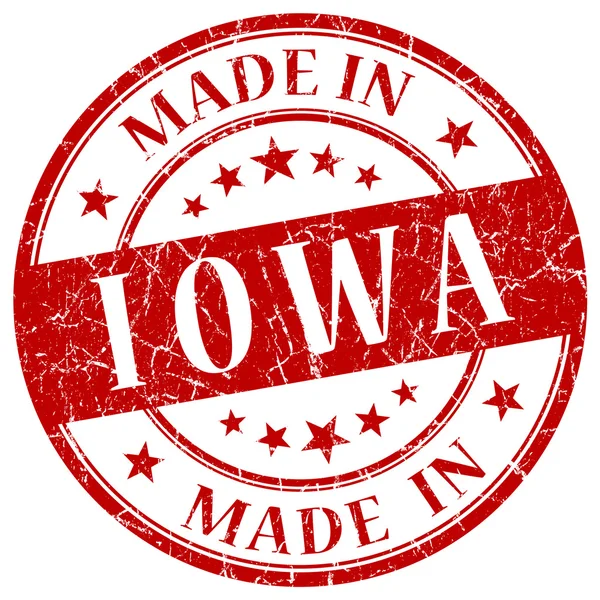 Fatto in Iowa rosso rotondo grunge isolato timbro — Foto Stock