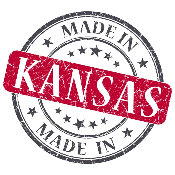 Kansas kırmızı yuvarlak grunge izole damgalamak içinde yapılan — Stok fotoğraf