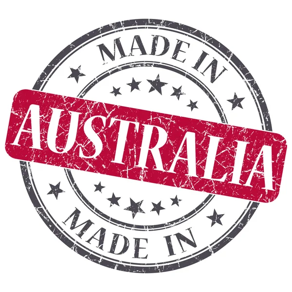 Gemaakt in Australië rode grunge ronde stempel geïsoleerd op witte achtergrond — Stockfoto