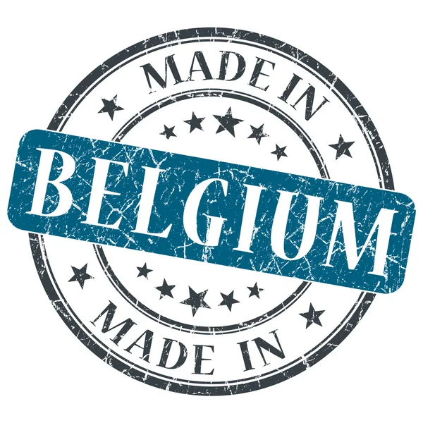 Hergestellt in belgiumblauem Grunge Rundstempel isoliert auf weißem Hintergrund — Stockfoto