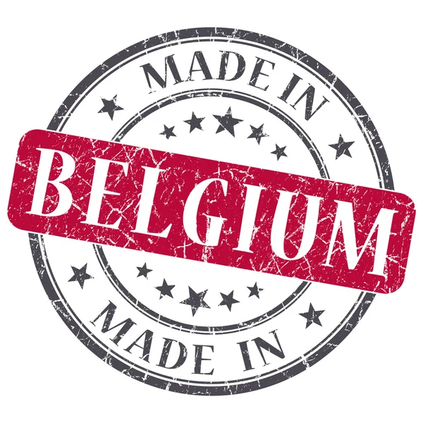 Vyrobené v Belgii červené grunge kulaté razítko izolovaných na bílém pozadí — Stock fotografie
