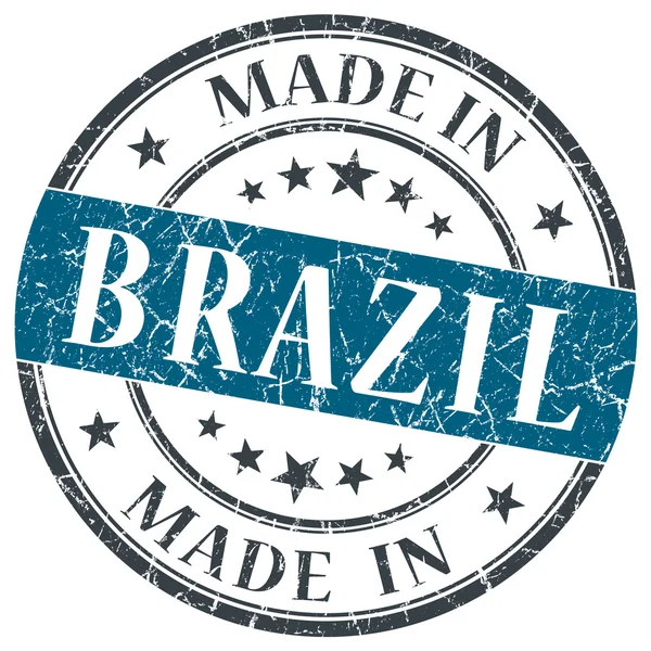 Gemaakt in Brazilië blauw grunge ronde stempel geïsoleerd op witte achtergrond — Stockfoto